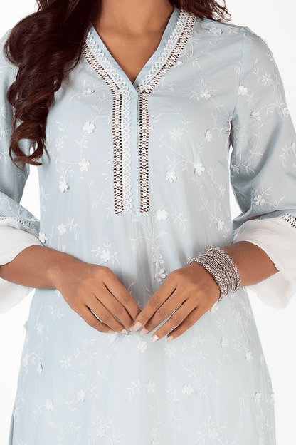 Mulmul Supima Cotton Echo Light Blue Kurta