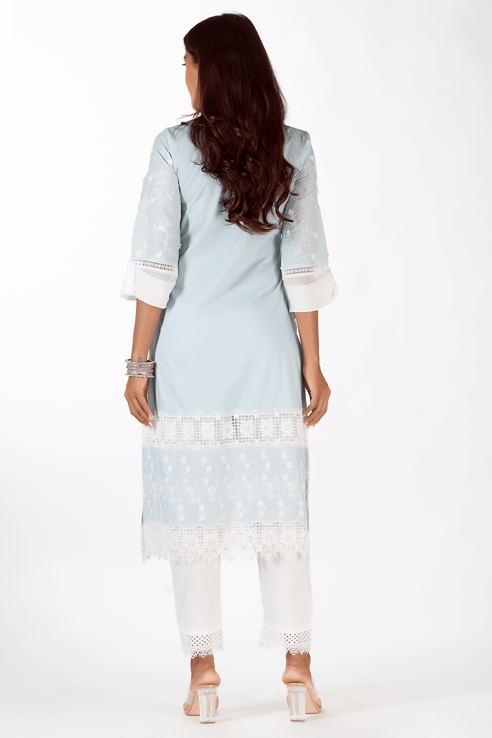 Mulmul Supima Cotton Echo Light Blue Kurta