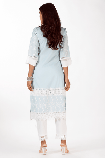 Mulmul Supima Cotton Echo Light Blue Kurta