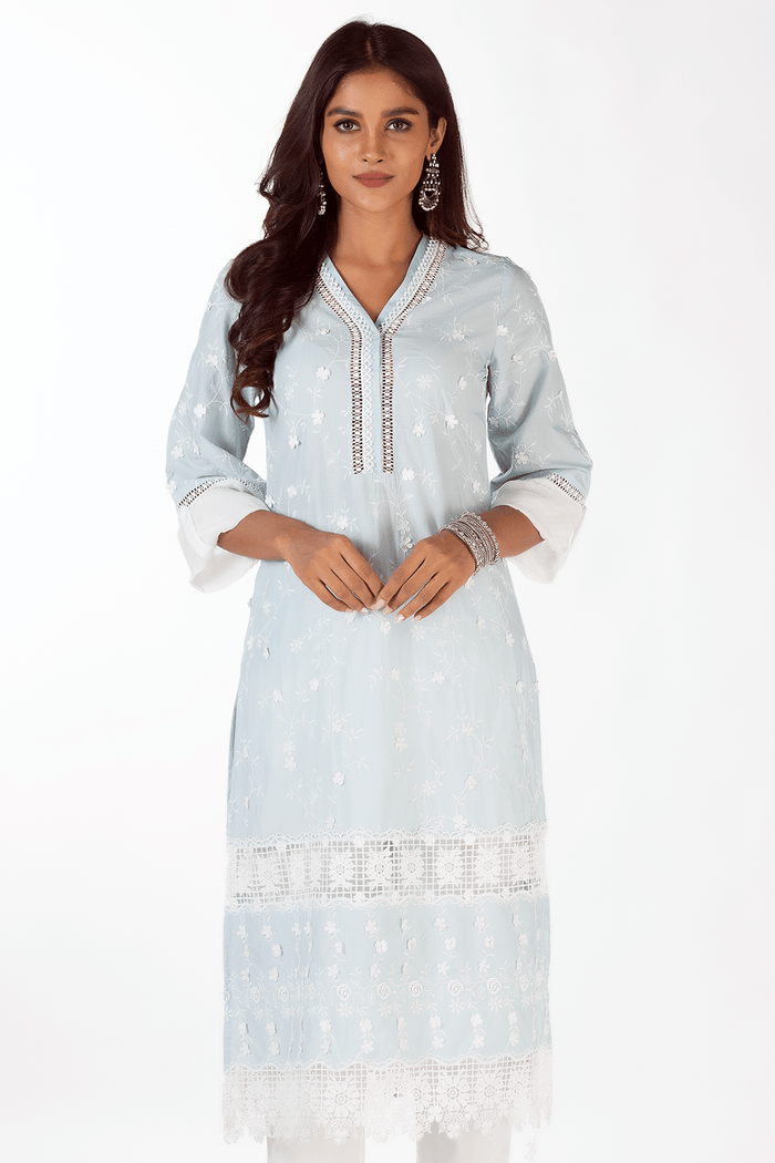 Mulmul Supima Cotton Echo Light Blue Kurta
