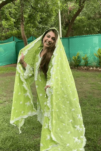Mulmul Supima Cotton Garden Cress Lime Green Kurta
