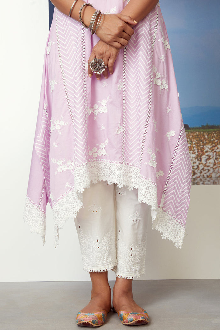 Mulmul Supima Cotton Glory Lilac Kurta