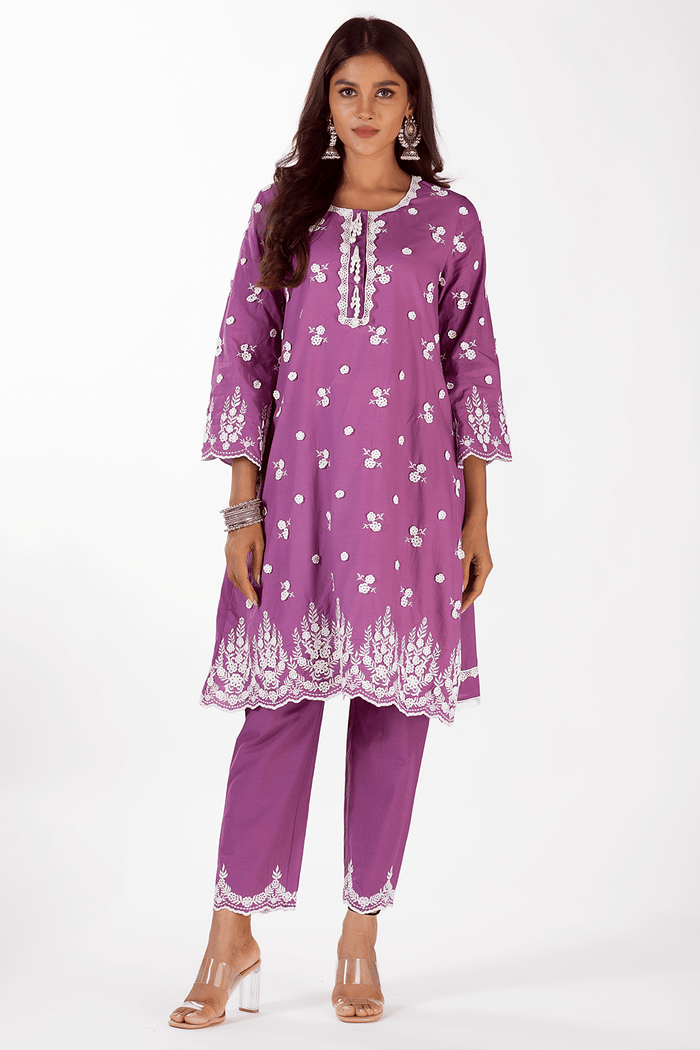 Mulmul Supima Cotton Jade Purple Kurta