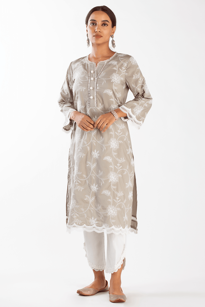 Mulmul Supima Cotton Melia Grey Kurta