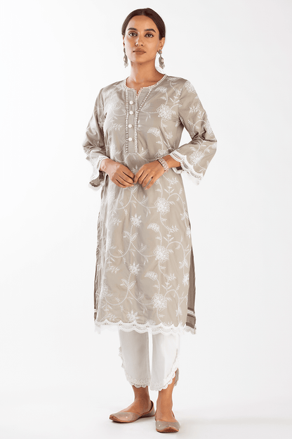 Mulmul Supima Cotton Melia Grey Kurta