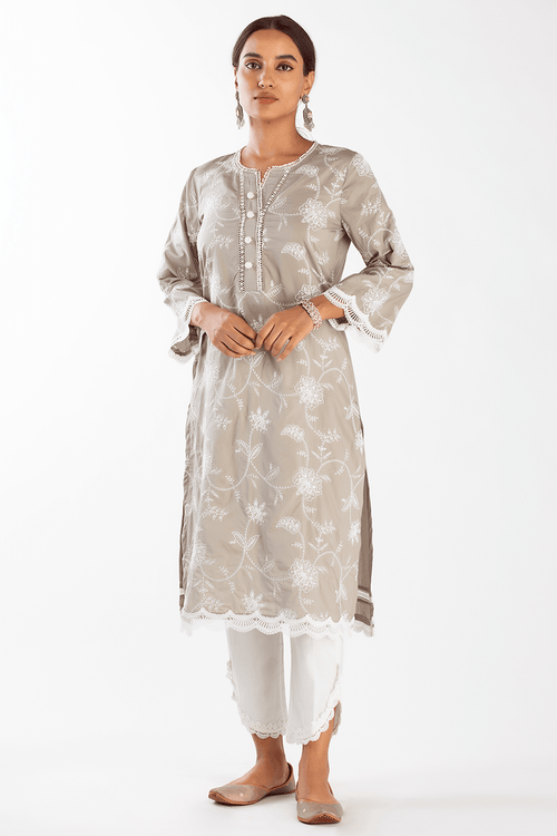Mulmul Supima Cotton Melia Grey Kurta