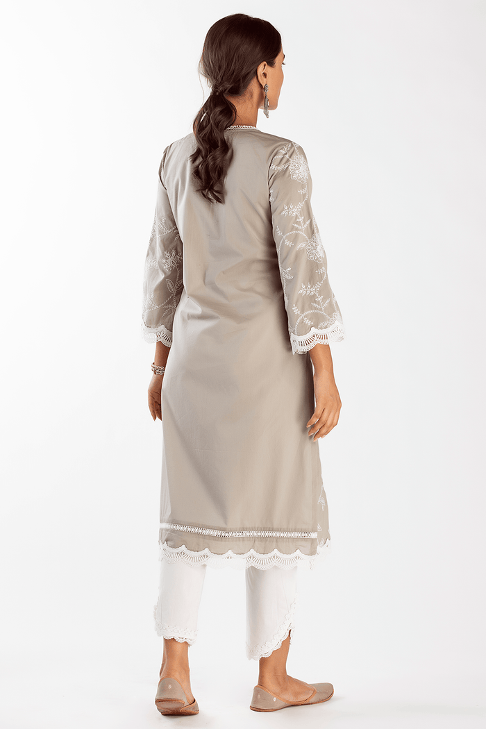 Mulmul Supima Cotton Melia Grey Kurta