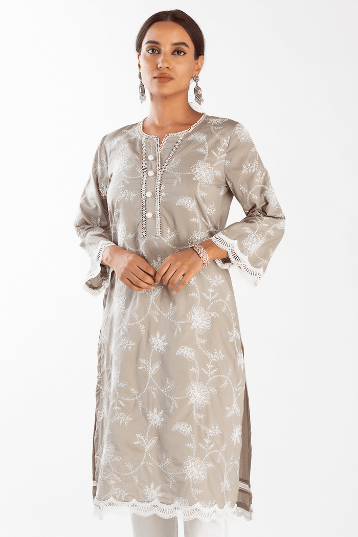 Mulmul Supima Cotton Melia Grey Kurta