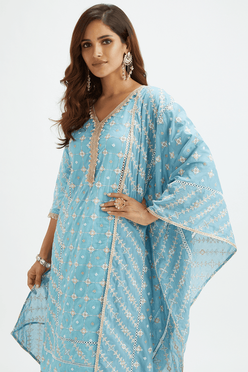 Mulmul Supima Cotton Nightingale Teal Dupatta