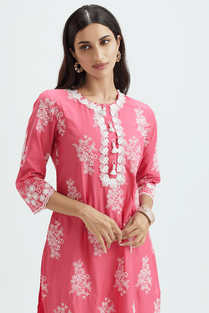 Mulmul Supima Cotton Perla Fuchsia Kurta