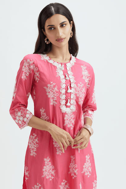 Mulmul Supima Cotton Perla Fuchsia Kurta