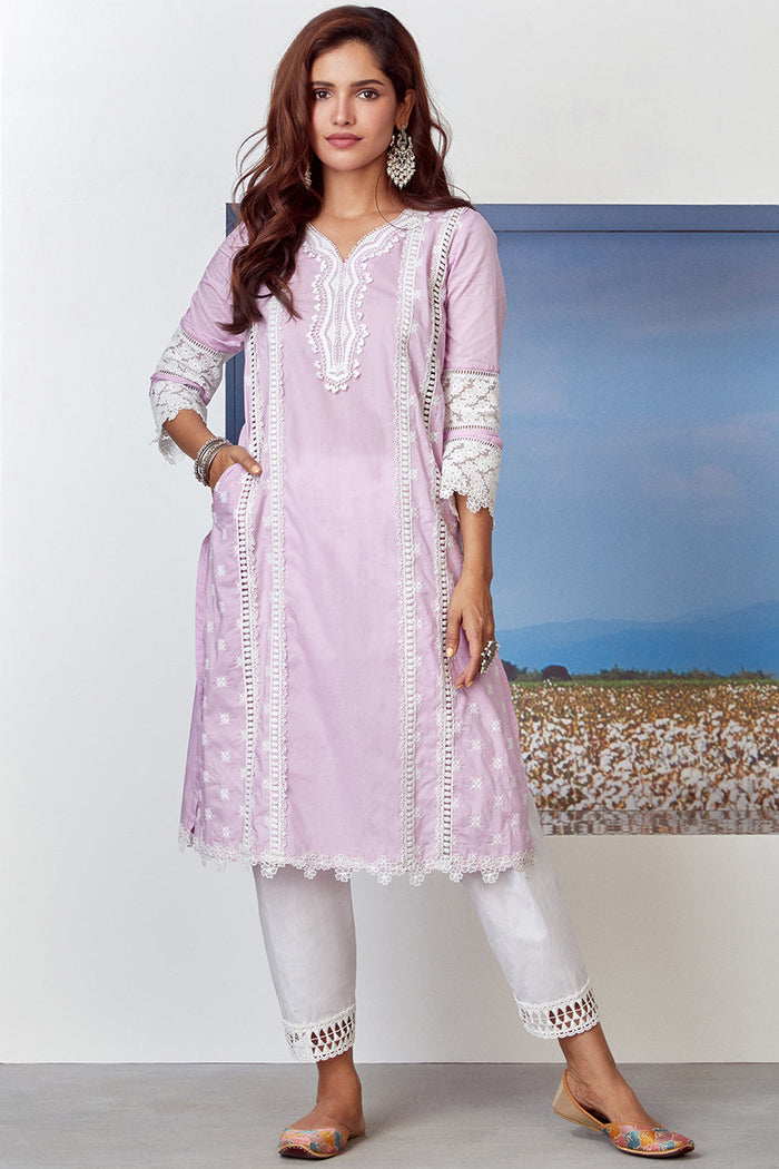 Mulmul Supima Cotton Poetry Lilac Kurta