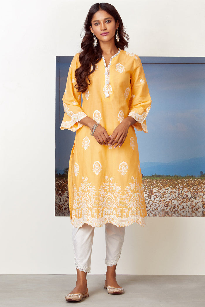 Mulmul Supima Cotton Rounded Hem White Pyajama