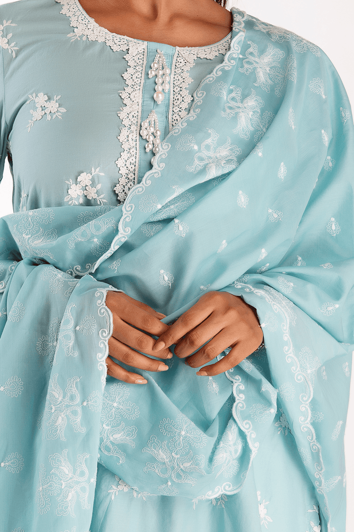 Mulmul Supima Cotton Stella Turquoise Kurta