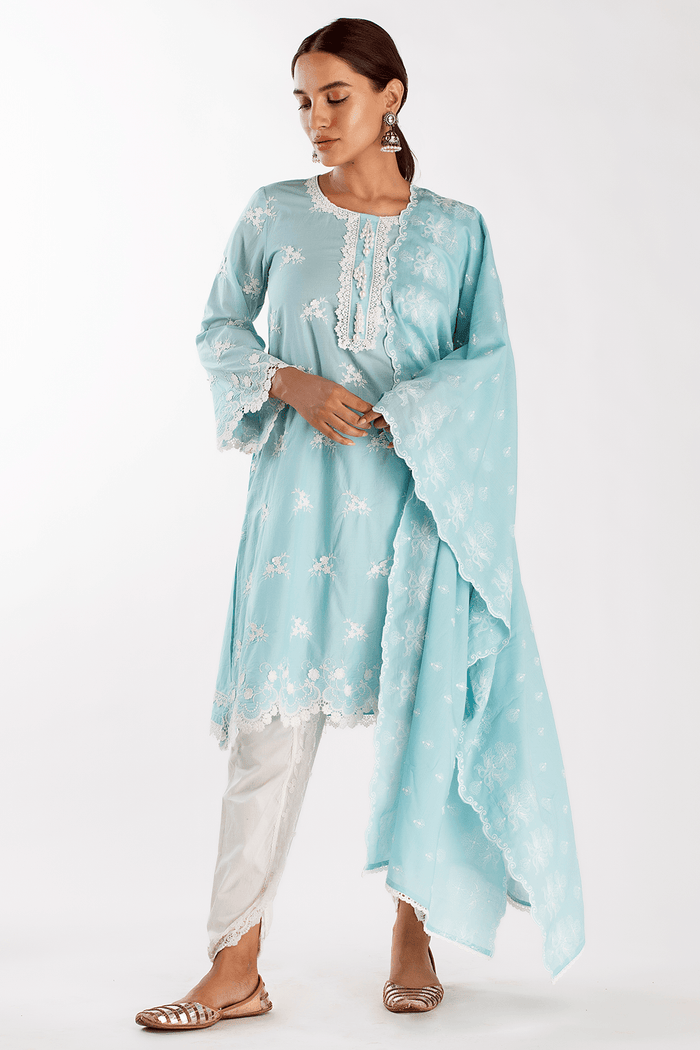 Mulmul Supima Cotton Stella Turquoise Kurta