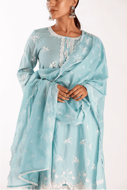 Mulmul Supima Cotton Stella Turquoise Kurta