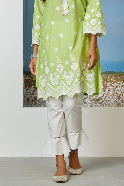 Mulmul Supima Cotton Umbrella Frill White Pyajama