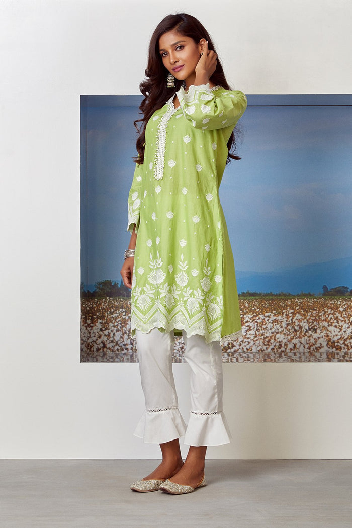Mulmul Supima Cotton Umbrella Frill White Pyajama