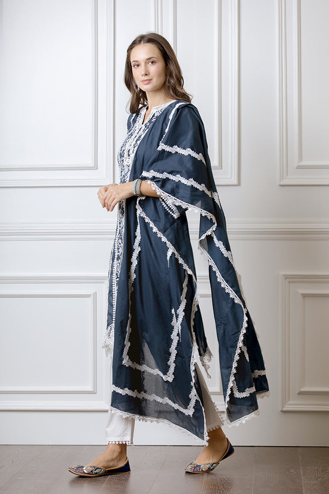 Mulmul Zinnia Kurta Navy Blue