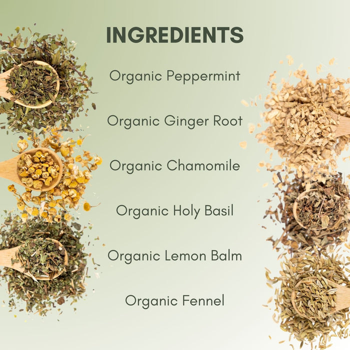 An Ingredient list for Organic Bloat Relief Tea.