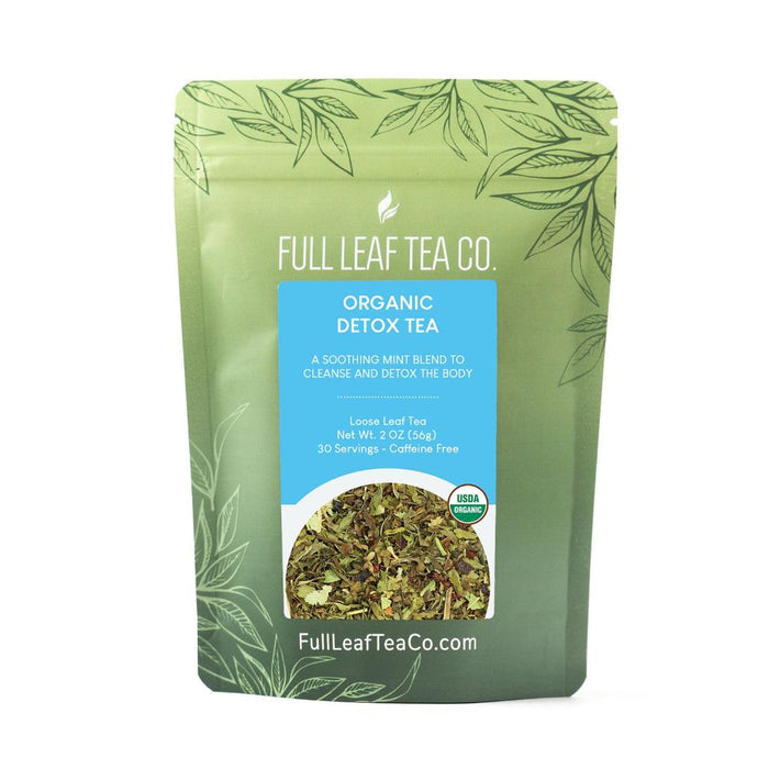 A 2oz bag of Full Leaf Tea Company Organic Detox Loose Leaf Tea.