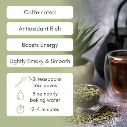An Infographic description for Organic Gunpowder Green Tea.