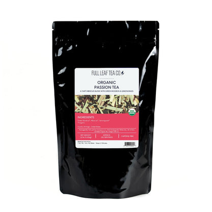 A 1/2 pound bag of Full Leaf Tea Company Organic Passion Loose Leaf Tea.