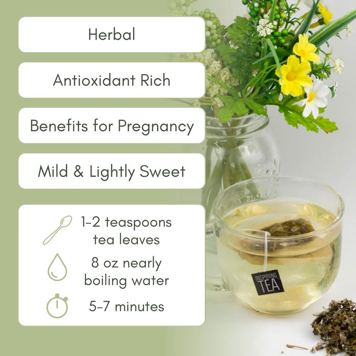 An Infographic description for Organic Raspberry Leaf Tea.