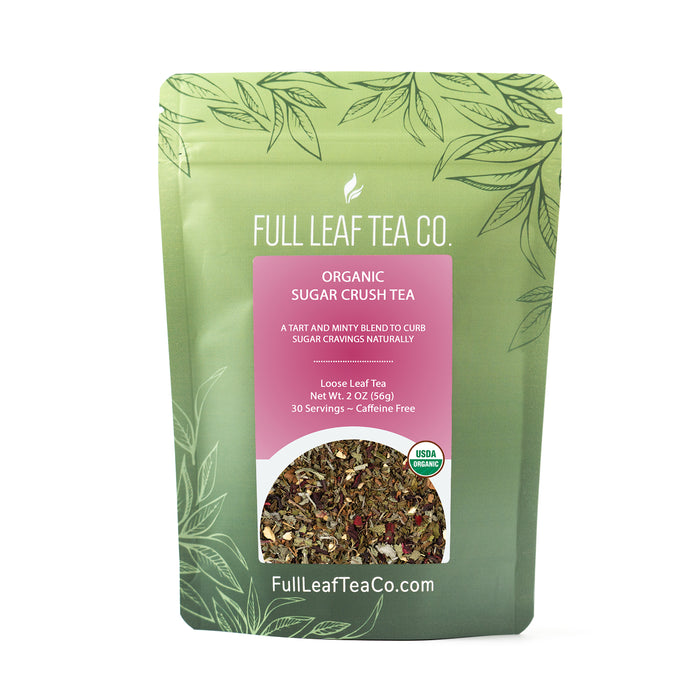 A 2oz bag of Full Leaf Tea Company Organic Sugar Crush Loose Leaf Tea.