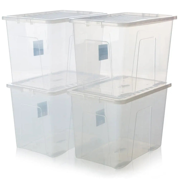 Pack of 4 - 80 Litre Crystal Plastic Storage Box with Lid Wham Storage