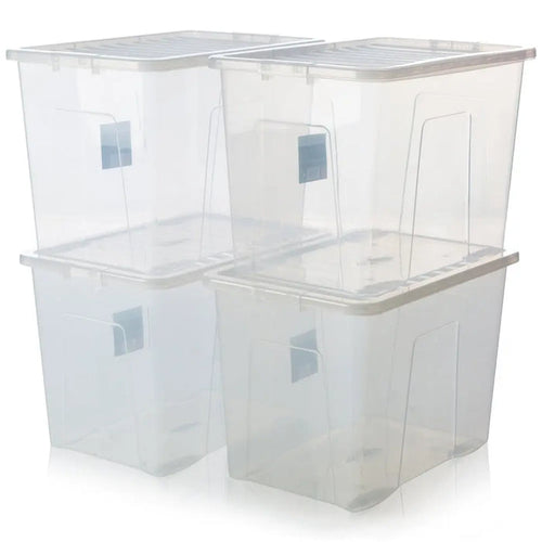 Pack of 4 - 80 Litre Crystal Plastic Storage Box with Lid Wham Storage