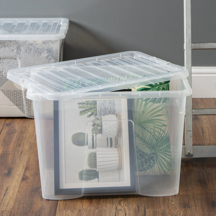 Pack of 4 - 80 Litre Crystal Plastic Storage Box with Lid Wham Storage