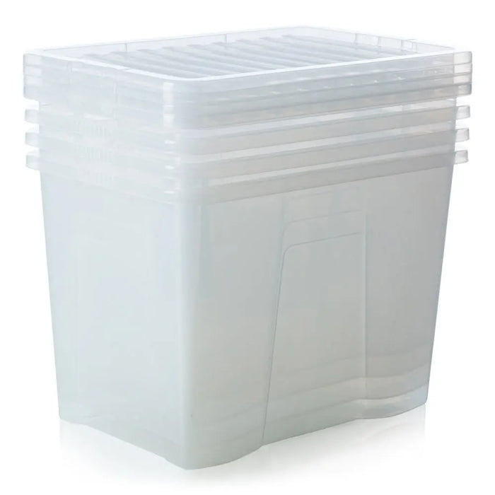 Pack of 4 - 80 Litre Crystal Plastic Storage Box with Lid Wham Storage