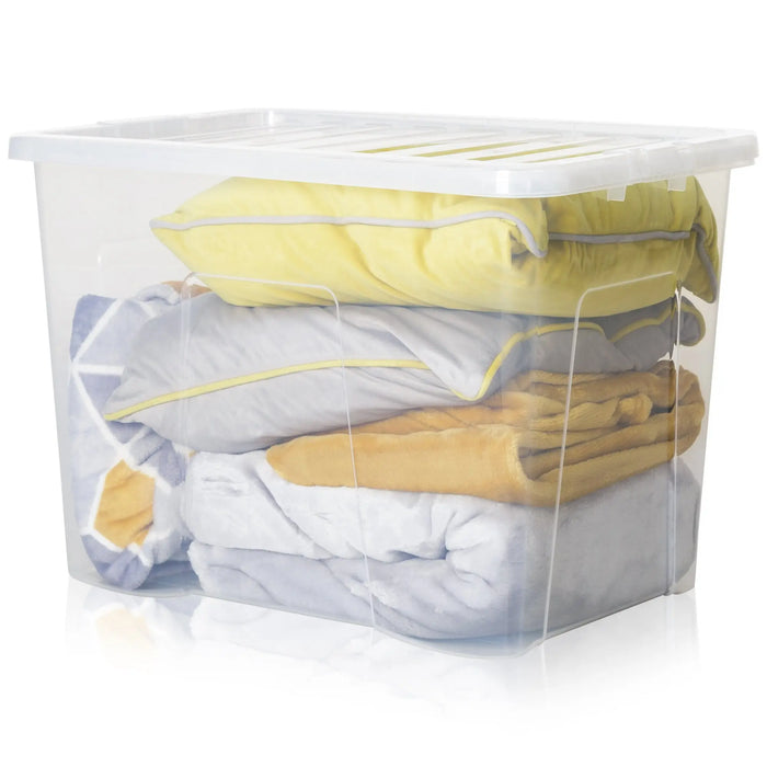 Pack of 4 - 80 Litre Crystal Plastic Storage Box with Lid Wham Storage