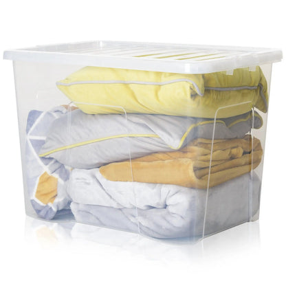 Pack of 4 - 80 Litre Crystal Plastic Storage Box with Lid Wham Storage