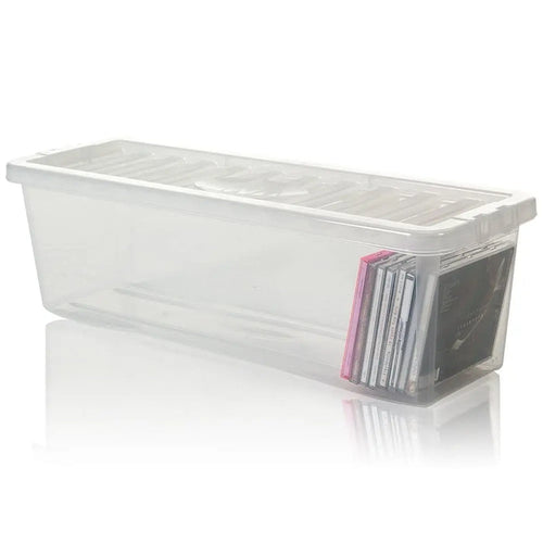 Pack of 4 - Shallow Shelf 52 CD Plastic Storage Box and Lid Wham Storage