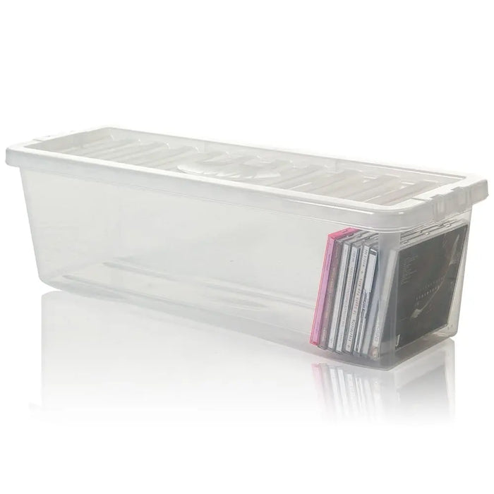 Pack of 4 - Shallow Shelf 52 CD Plastic Storage Box and Lid Wham Storage