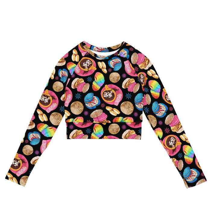 Pan Dulce kawaii long-sleeved crop top in yellow with golden conchas and golden orejas