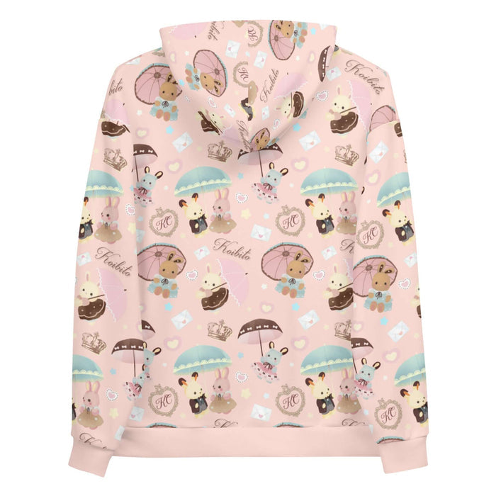 Parasol Bunny kawaii hoodie in pastel pink with pink parasols and love letters