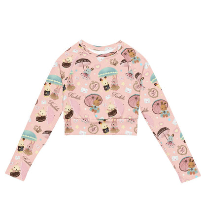 Parasol Bunny kawaii long-sleeved crop top with frilled parasols and heart-sealed envelopes
