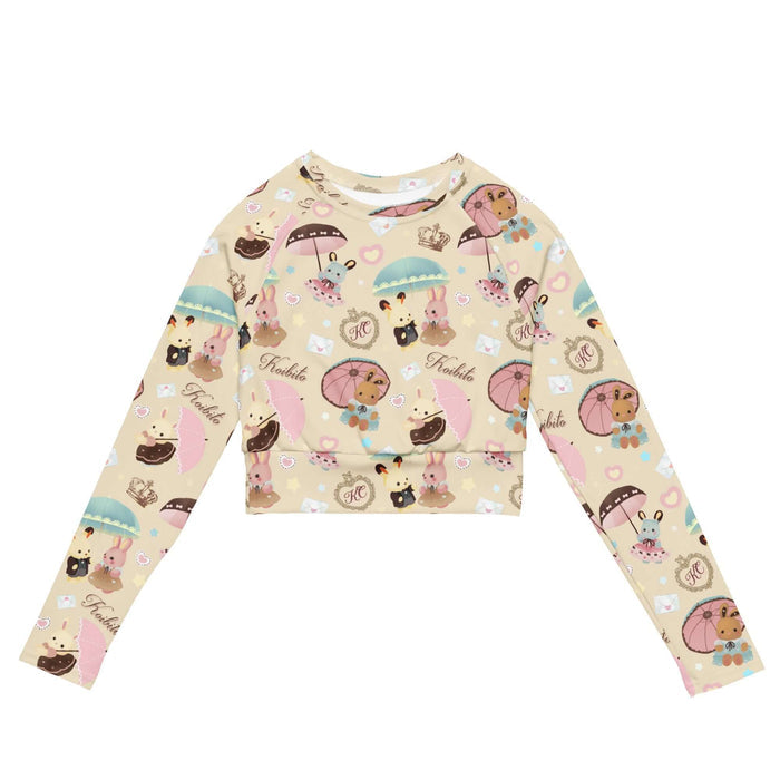 Parasol Bunny kawaii long-sleeved crop top with bunnies in ruffled dresses and sealed love letters