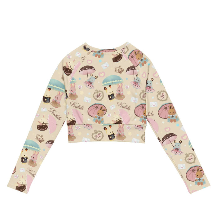 Parasol Bunny kawaii long-sleeved crop top with gold crowns and pastel stars