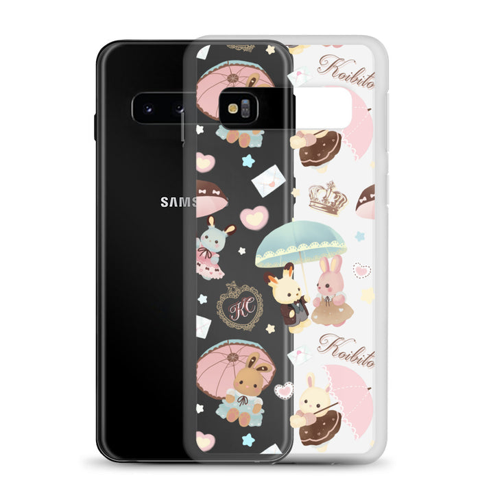 Parasol Bunny kawaii Samsung clear phone case with mint parasols and satin bows