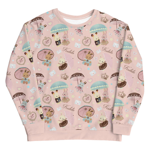 Parasol Bunny kawaii sweatshirt with mint parasols and satin bows
