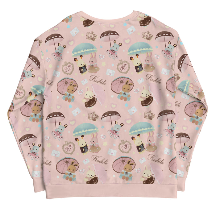 Parasol Bunny kawaii sweatshirt with crowned bunnies and scalloped lace parasols