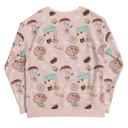 Parasol Bunny kawaii sweatshirt with crowned bunnies and scalloped lace parasols