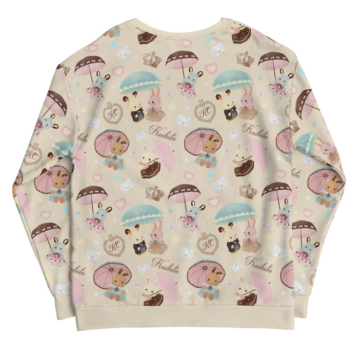 Parasol Bunny kawaii sweatshirt with frilled parasols and heart-sealed envelopes