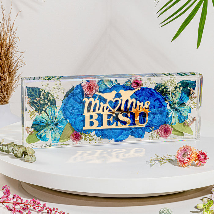 Resin Flower Preservation Wedding Cake Topper inside Mantel Bouquet Preservation Block