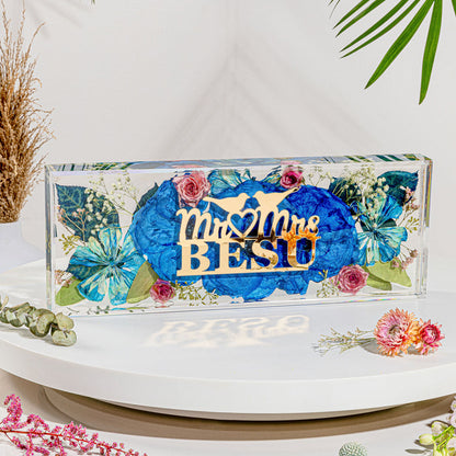 Resin Flower Preservation Wedding Cake Topper inside Mantel Bouquet Preservation Block