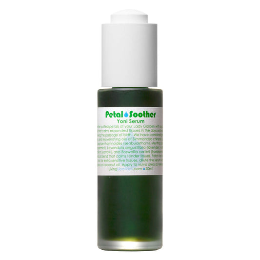 Bottle of LivingLibations PetalSoother YoniSerum 30ml